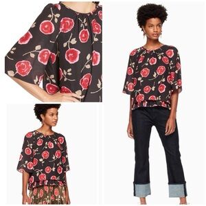 EUC Kate Spade NY Hazy Rose Floral Double Layer Ruffle Tier Top Blouse S​